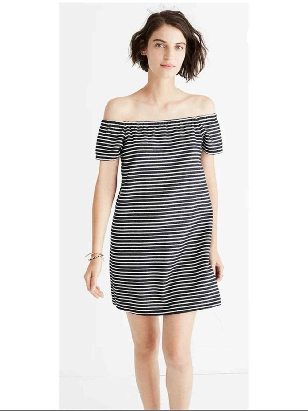Madewell Melody Off the Shoulder Striped Shift Dress Medium